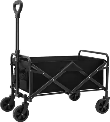 Produktbild von Faltbarer Bollerwagen - Schwerlast Handwagen - 80 kg Traglast, 360° Schwenkräder 12,7 cm, verstellbarer Griff 68–92 cm, Rahmen 67×46×36 cm, Stahlrohr & Oxfordgewebe - Schwarz