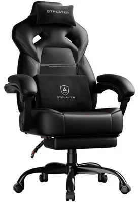 Immagine prodotto di Sedia da gaming - Sedia da ufficio ergonomica - Poggiapiedi - Ecopelle - Altezza regolabile - Braccioli regolabili - Capacità di carico: 200 kg - Colore: nero