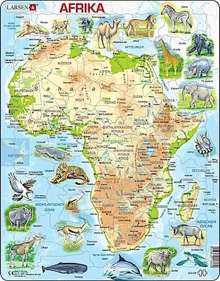 Produktbild von Larsen Puzzle Afrika physisch mit Ländernamen, Städten, Flüssen und besonderen Formteilen