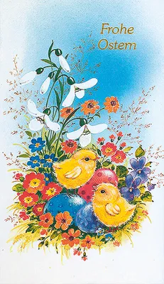 Produktbild von Ostern - Glückwunschkarte mit Briefumschlag - Küken und Blumen