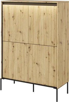 Produktbild von Kommode TREND TR-03 mit 4 Türen LED-Beleuchtung Sideboard 98 x 140 cm Mehrzweckschrank Anrichte Schrank Highboard Push-to-Open Modern Geriffelt (Artisan Eiche)