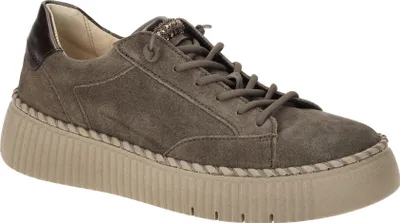 A single brown women's sneaker is shown against a white background.