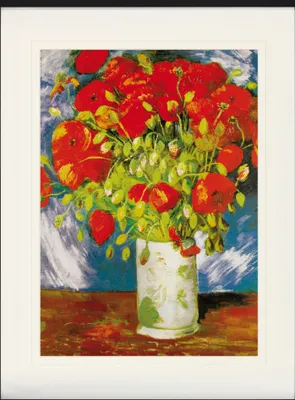 Produktbild von Vincent Van Gogh Gerahmtes Bild Mit Edlem Passepartout | Wand-Bilder | Im Bilderrahmen - Vase Mit Rotem Klatschmohn, 1886 (80 x 60 cm)