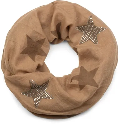 Produktbild von styleBREAKER Loop Schal mit Sterne Muster und edler Strass Applikation, Schlauchschal, Tuch, Damen 01018086