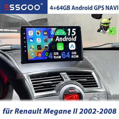 Obrázek produktu pro Autorádio s navigací, 9 palců, Android 15, 4GB RAM, 64GB úložiště, pro Renault Megane II (2002-2008), s funkcemi Carplay, Android Auto, GPS navigací, RDS, handsfree a Bluetooth