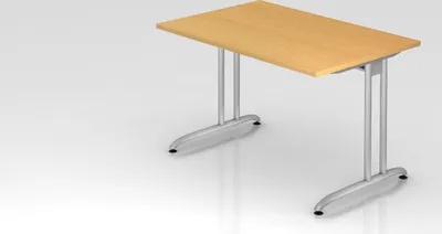 Produktbild von Schreibtisch Markku | Buche | BxT 120x80cm | Arbeitshöhe 72cm | höhenjustierbar 0-10 mm | C-Fuß-Gestell Silber | Rechteckform