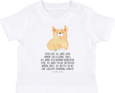 Produktbild von Mr. & Mrs. Panda Babyshirt Corgie 12. - 18. Monat - Weiß - Geschenk, Hund, Sprüche, Motivation, Kinder Shirt, T-Shirt, Kleinkind, Lebensfroh, Lebensfreude, Baby Top,
