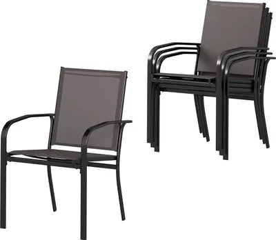 Immagine prodotto di Sedie da esterno impilabili, Schienale alto, Seduta ampia, Braccioli, Tappetini antiscivolo, Poltrona con struttura in metallo, 62,5 x 58,5 x 90 cm (L x L x A), Grigio