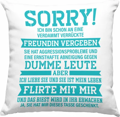 Produktbild von Trendation - Geschenk für Freund Valentinstag Lustig Humor Verrückte Freundin Liebe Und Ja Sie Hat Mir Diese Deko-Kissen mit Füllung 40x40 Geschenkt (Blau)