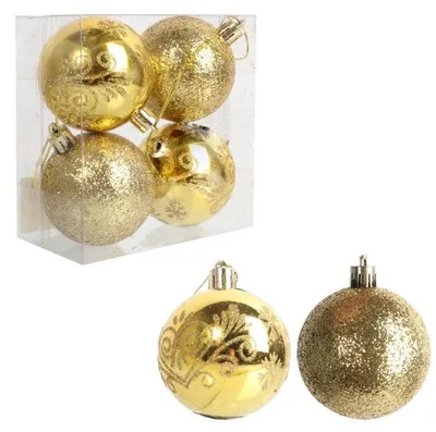 Produktbild von Set mit 4 Kunststoffkugeln, 6 cm, goldfarben