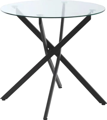 Image de Table à manger ronde - Table de salle à manger - Plateau en verre trempé transparent - Structure métallique - Design moderne - Assemblage requis - Noir
