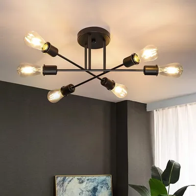 Image de Plafonnier ZMH à 6 ampoules, douille E27, pour chambre à coucher, salon, couloir, balcon ou cuisine (ampoules non incluses)