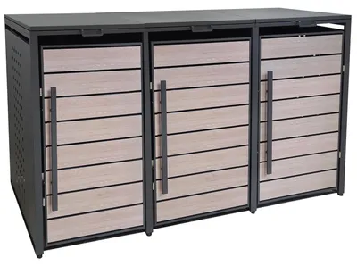 Produktbild von Metall Mülltonnenbox 3er Mülltonnenverkleidung 196 x 118 cm BoxyWood3 Anthrazit