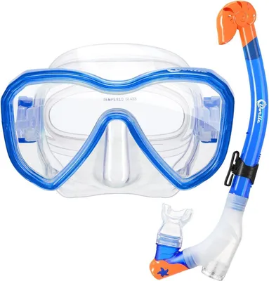 Image de Kit de plongée pour enfants avec masque et tuba Dry Megaset bleu