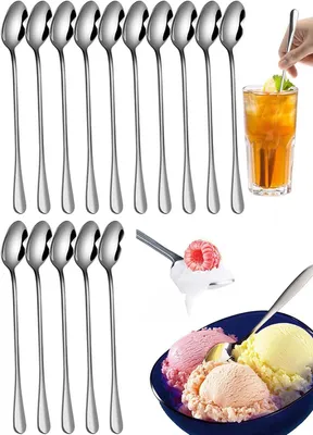 Produktbild von Lange Löffel – 15 Stück – 19,5 cm – Sorbetlöffel – Dessertlöffel – Eiscremelöffel – Teelöffel – Für Desserts, Latte Macchiato – Edelstahl – Silber