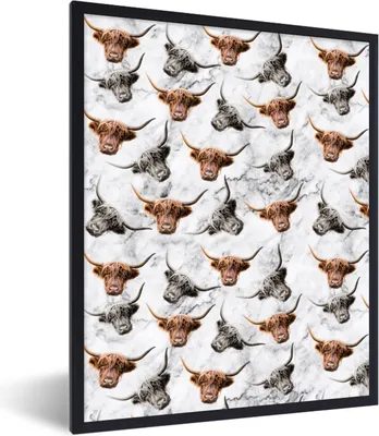 Produktbild von MuchoWow® Gerahmtes Poster Schottischer Highlander - Marmor - Muster 60x80 cm - Poster mit Schwarzem Bilderrahmen Wandposter Rahmen Foto Bilder - Premium - Wanddeko Wohnzimmer