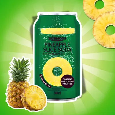 Produktbild von Bobmoos Pineapple Slice Soda 340 ml – Erfrischungsgetränk mit Ananasgeschmack + Heartforcards Versandschutz