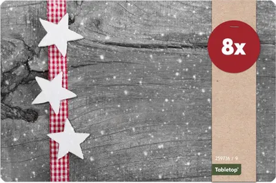 Produktbild von Abwaschbare Tischsets 8er Set Weihnachten Sterne & Holz-Optik