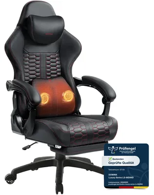 Immagine prodotto di Sedia da gaming grande e robusta, con supporto lombare massaggiante, poggiapiedi, design ergonomico, rivestita in ecopelle, capacità massima di 180 kg. Colore: nero