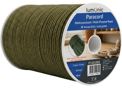 Paracord 4mm, 100m, Legergroen, 100% Nylon, 125 kg Tragfähigkeit