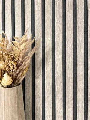 Produktbild von NEWROOM Tapete Grau Vliestapete Paneele - Holzwandpaneele Skandinavisch Schwarz Lamelle Streifen Wandpaneele Streifen Holzpaneele