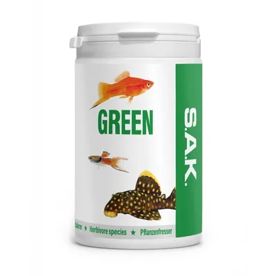 Produktbild von S.A.K. green - Alleinfuttermittel für alle Zierfischarten, die einen Anteil an pflanzlichen Komponenten verlangen, wie Welse, Buntbarsche, Zahnkarpfen und Schmerlen. Tabletten 480 g (1000 ml)