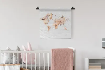 Produktbild von MuchoWow® Wandteppich Wandbehang Weltkarte - Orange - Braun 60x60 cm Tapisserie Dekoration Wandtuch - Dekorationen - Wand Decke