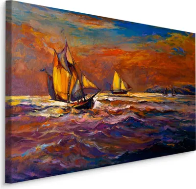 Produktbild von Fabelhafte Canvas LEINWAND BILDER 40x30 cm XXL Kunstdruck Meer Schiffe Wellen Himmel