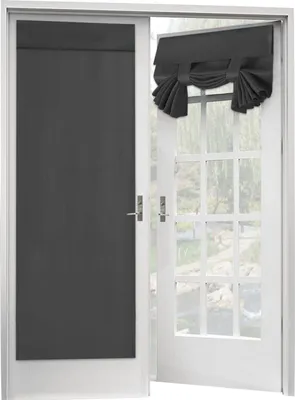 Image de Rideau de porte français, lot de 2, avec panneau de porte en verre blackout à isolation thermique, avec fermeture velcro Rideau Tricia, 2 panneaux (gris foncé)