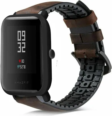 Produktbild von Strap-it Xiaomi Amazfit Bip Silikon-/Lederarmband (Schwarz-Braun)