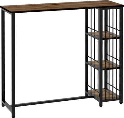Image de Table de cuisine haute - Table bar avec étagères - Pour 2 personnes - 120x40x105 cm - Structure en bois - Rangement - Marron et noir