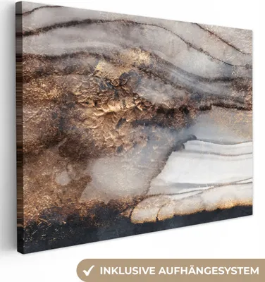 Zdjęcie produktu dla MuchoWow® - Obraz na płótnie - Burza - Złoty - Abstrakcja, obraz na ścianę, dekoracja ścienna, obrazy do salonu, 40x30cm