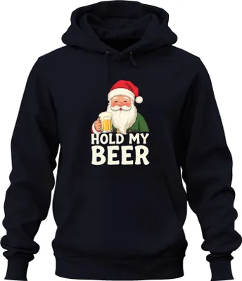 Produktbild von Hold My Beer Weihnachtsmann Bier Weihnachten lustig Geschenk Uni Hoodie Kapuzenpullover, Navy, L
