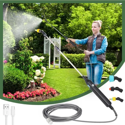 Produktbild von Akku Drucksprüher mit 3 verstellbaren Düsen und 5 m Schlauch, 3,7 V Elektrischer Pflanzensprüher Drucksprüher für Garten, Hof, Rasen und Unkraut