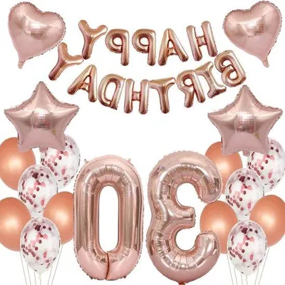 Obrázok produktu pre Dekorácia na 30. narodeniny – balón – ružové zlato – lístky – 30 rokov