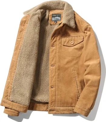 Obrázek produktu pro ASKSA Pánská manšestrová bunda s teplou fleecovou podšívkou, Khaki, velikost 2XL