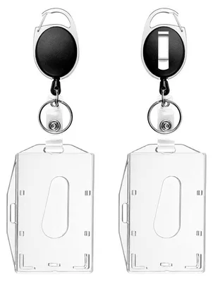 Produktbild von Badgehalter - Transparente Kartenhš¹lle - Ausweishš¹lle - Ausziehbarer Schlš¹sselanh?nger - 2 Stš¹ck mit Clip - Fš¹r horizontale und vertikale Ausrichtung