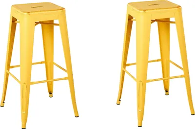Image de BELIANI Lot de 2 tabourets de bar en métal jaune or 76 cm empilables au comptoir industriel