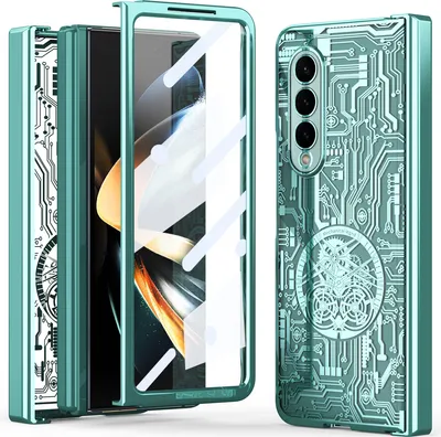 Immagine prodotto di Custodia galvanizzata per Samsung Galaxy Z Fold 4 5G, protezione della cerniera, custodia trasparente con pellicola per schermo verde
