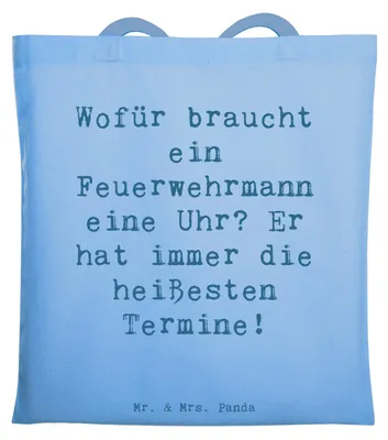 Produktbild von Mr. & Mrs. Panda canvas tasche Spruch Feuerwehrmann Termine - Sky Blue - Geschenk, Beruf, personalisierte Geschenke, für, kreative, Brandschutz, Feuerwehr Leidenschaft
