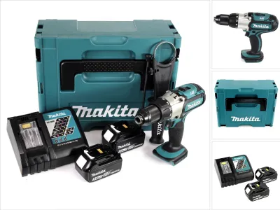 Obrázek produktu pro Makita DHP451RTJ, Vrtačka s pistolovým držadlem, Rychloupínací, Černá, Šedá, Tyrkysová, 1,3 cm, 1,5 mm, 300 ot/min