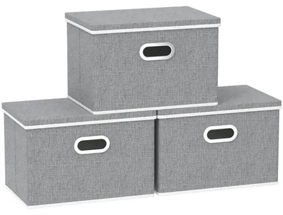 Produktbild von 3 Aufbewahrungsboxen mit Deckel, faltbare Stoffboxen mit Griffen, Aufbewahrungsboxen fürs Schlafzimmer, Kleideraufbewahrung, 45 x 30 x 30 cm