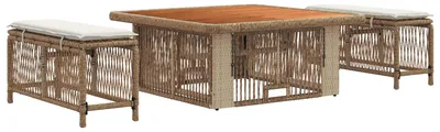 Immagine prodotto di Set da pranzo da giardino vidaXL con cuscini, 3 pezzi, beige e crema, in polyrattan