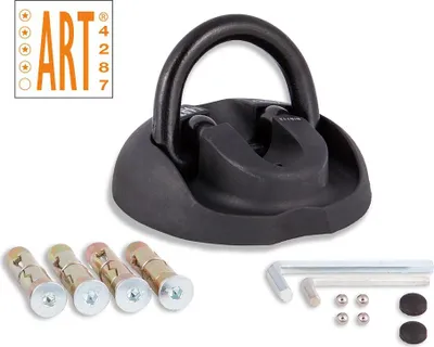 Produktbild von VINZ Everest Wandanker / Bodenanker | ART4 Zertifikat | Bügelstärke Ø14mm | zur Sicherung für Motorrad Moped Fahrrad | auf- und einklappbar Befestigungsanker | mit Befestigungsmaterial (Schwarz)