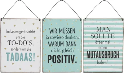Zdjęcie produktu dla zestaw 3 blaszanych znaków H20cm Pozytywne Odważne Powiedzenia Zielony Biały Obraz ścienny Dekoracja ścienna