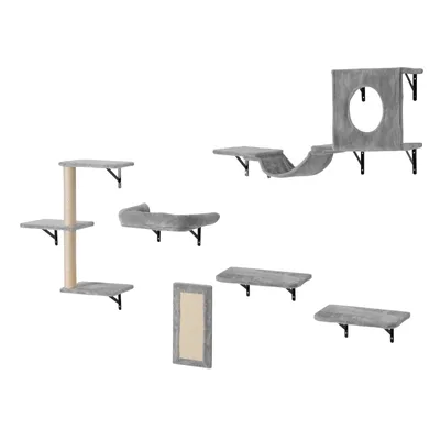 Produktbild von VEVOR Katzenregale zur Wandmontage, Katzenwandregale und Sitzstangen mit Sprungbrettern, Hängematte, Sofa, Katzenbaum & Katzengriff, Katzenmöbel und Regale bis zu 18 kg zum Schlafen, Spielen, Klettern, 6er-Set