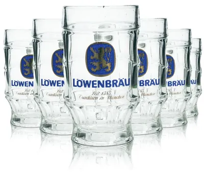 Produktbild von 6x Löwenbräu Bierglas 0,4l Konturglas Bierkrug Humpen Seidel Gläser Set Brauerei