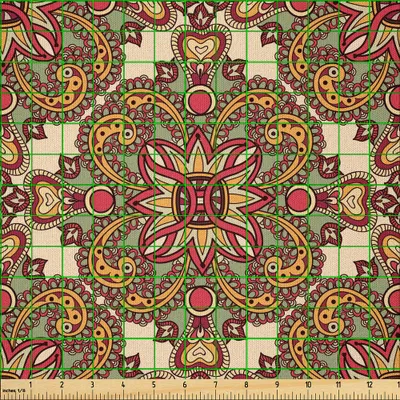 Image de ABAKUHAUS Tissu microfibre Mandala vendu au mètre, Fantastiques fleurs et feuilles Exotic Wonderland Flourish, 1 m (230 x 100 cm), Orange pâle Corail foncé