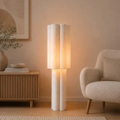 Image de Lampe sur pied Milton & Oldbrook, modèle Almere, blanc, revêtue de bouclé