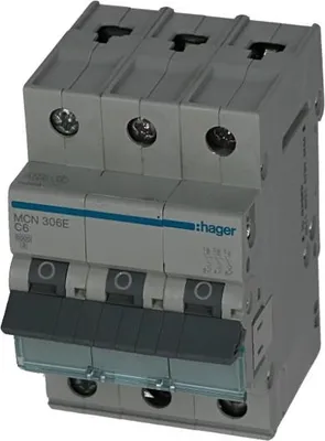 Produktbild von HAGER MCB Leitungsschutzschalter 6kA 3P C 6A MCN306E